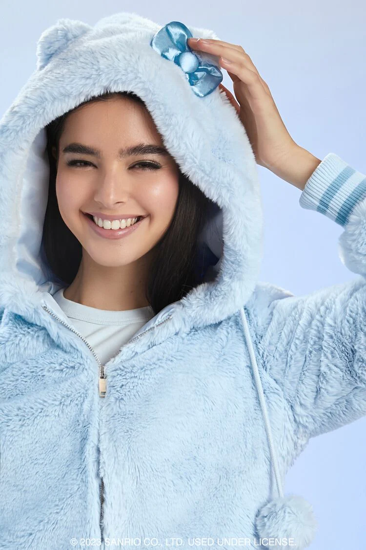 Faux Fur Angel Hello Kitty Zip-Up Hoodie - Image 6