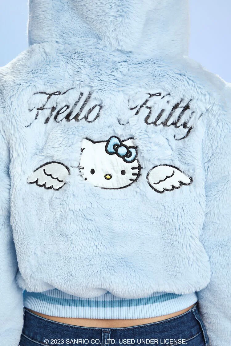 Faux Fur Angel Hello Kitty Zip-Up Hoodie - Image 7