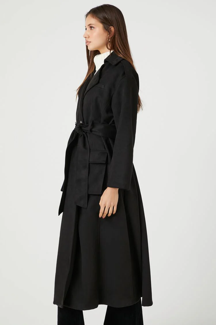 Belted Faux Suede Trench Coat - Image 2