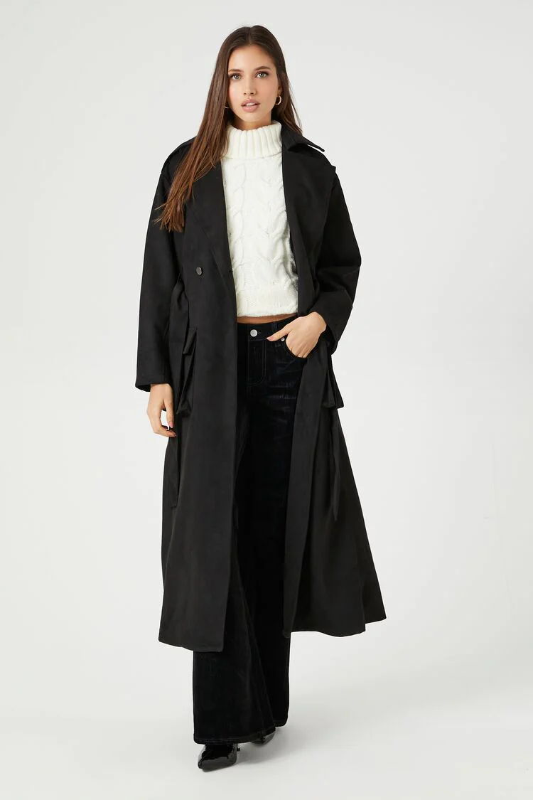 Belted Faux Suede Trench Coat - Image 4