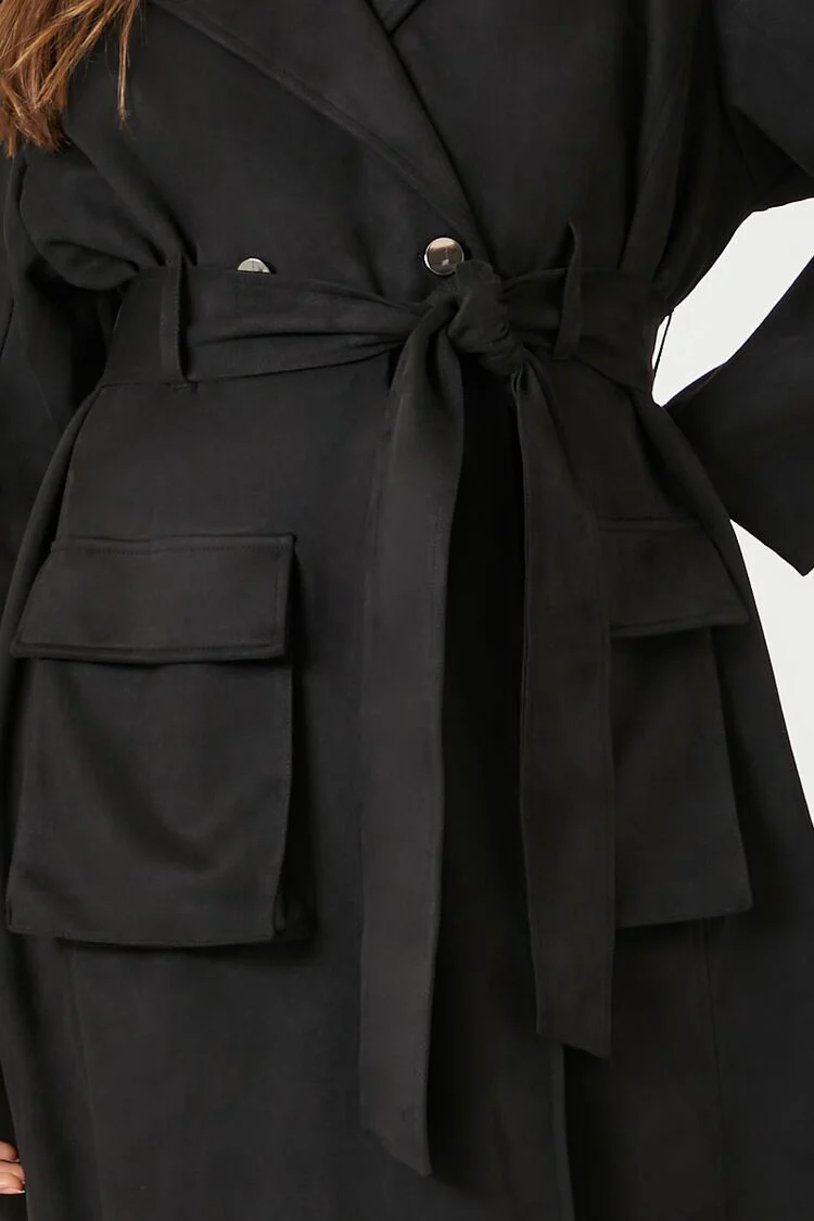 Belted Faux Suede Trench Coat - Image 5