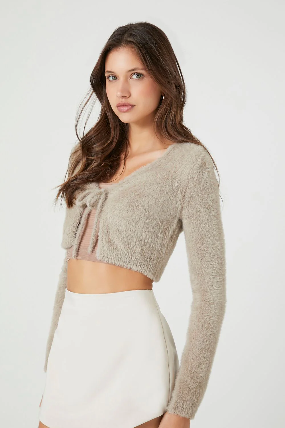 Fuzzy Cropped Cardigan Sweater - Image 2