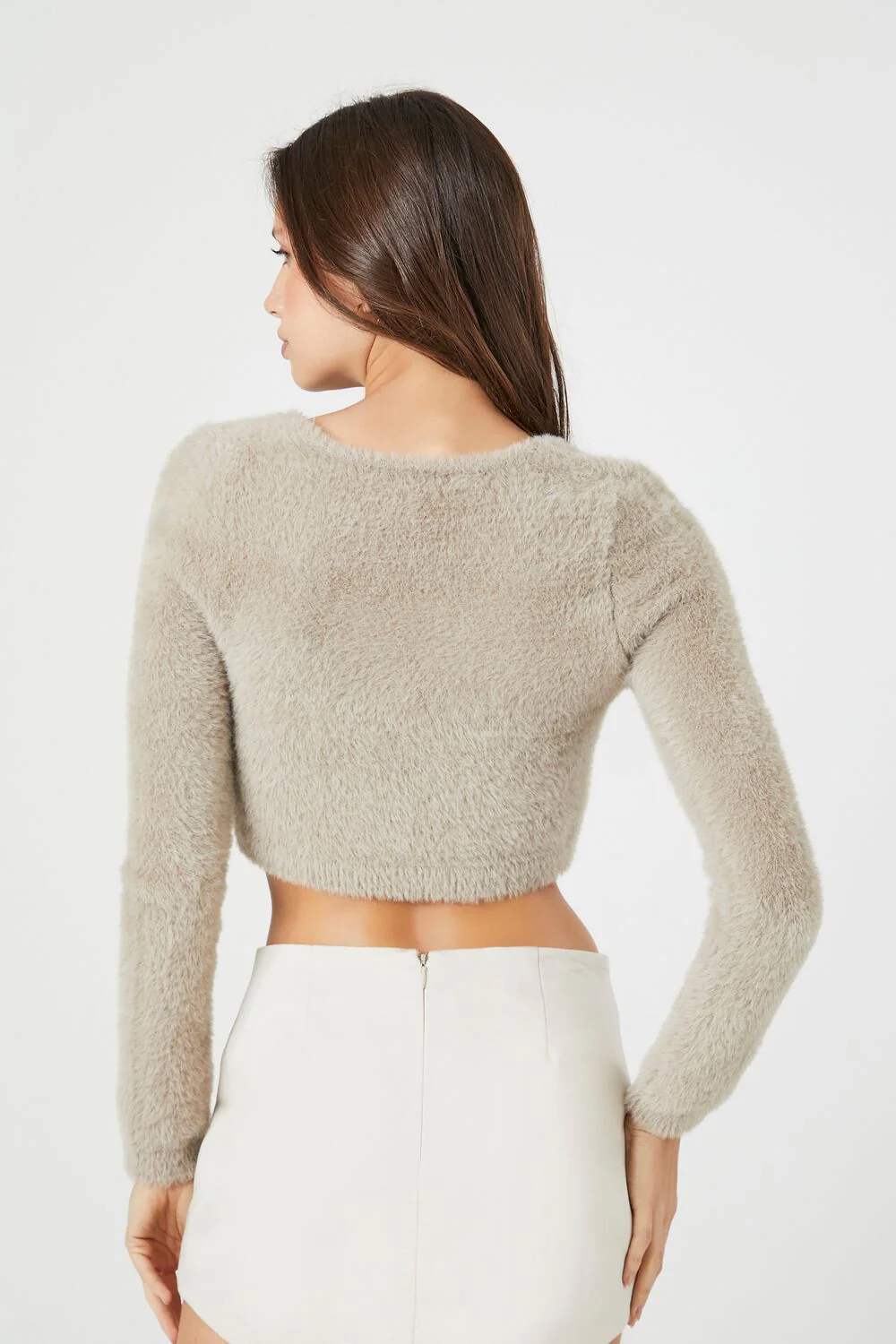 Fuzzy Cropped Cardigan Sweater - Image 3