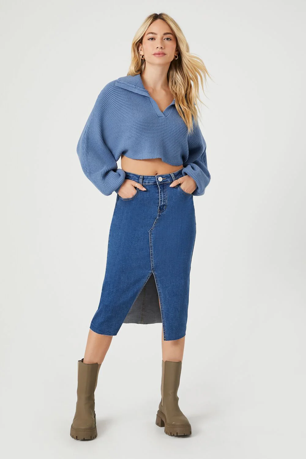 Split-Neck Sweater Crop Top - Image 4
