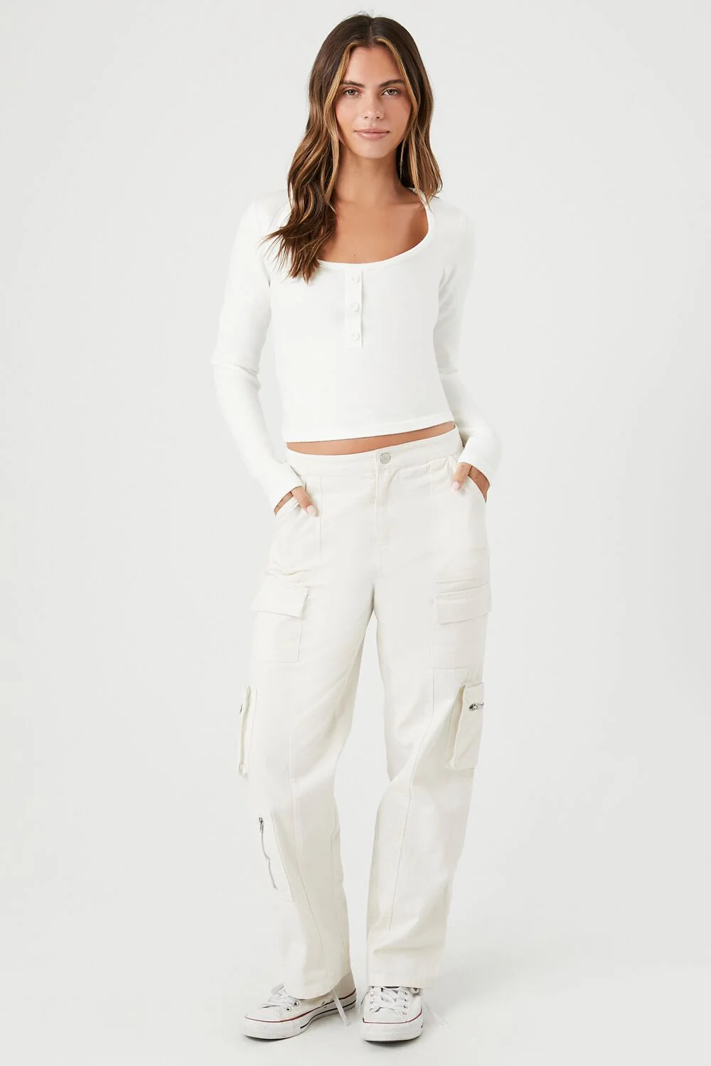 Cropped Sweater-Knit Henley Top - Image 4