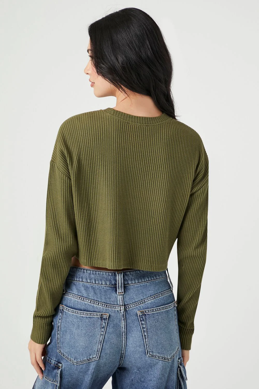 Boxy Ribbed Knit Crop Top - Image 3