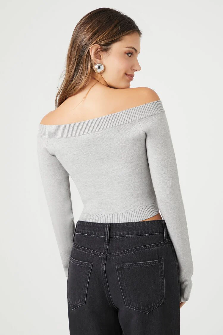 Cropped Off-the-Shoulder Sweater - Image 3