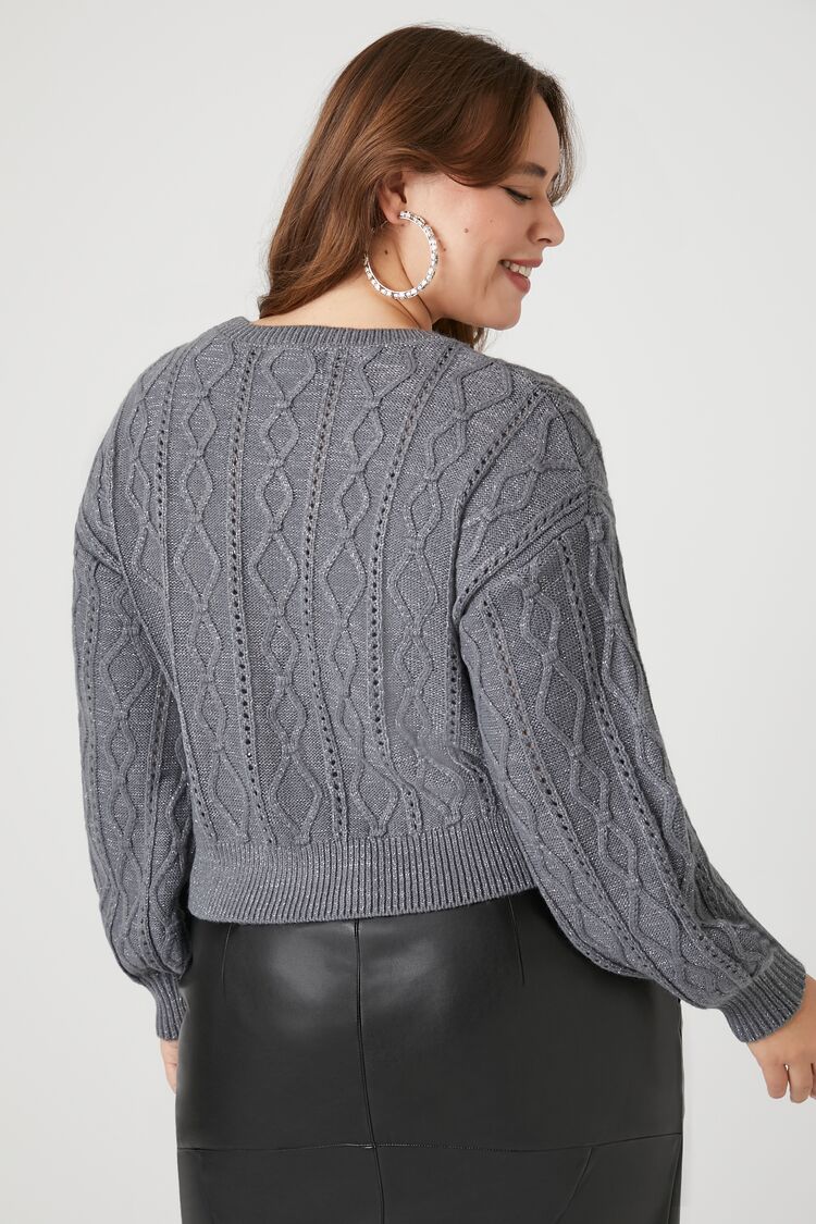 Plus Size Rhinestone Cable Knit Sweater - Image 3