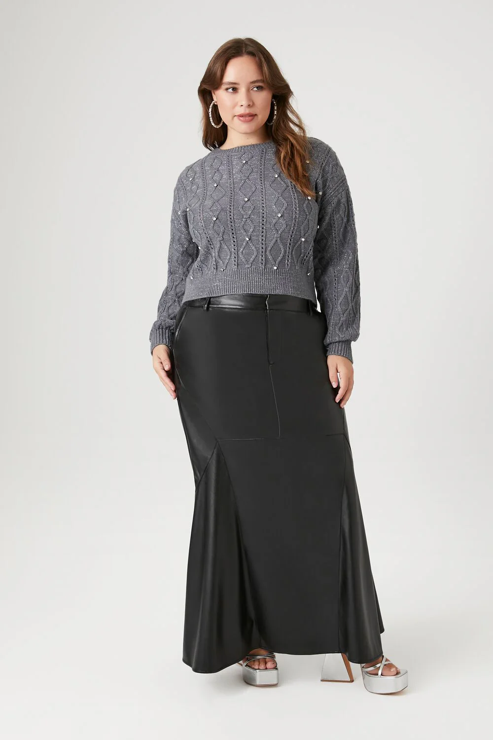 Plus Size Rhinestone Cable Knit Sweater - Image 4