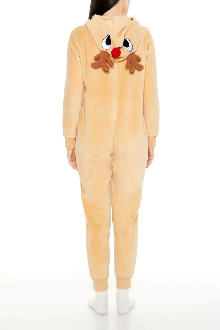Hooded Reindeer Print Jumpsuit - Image 4