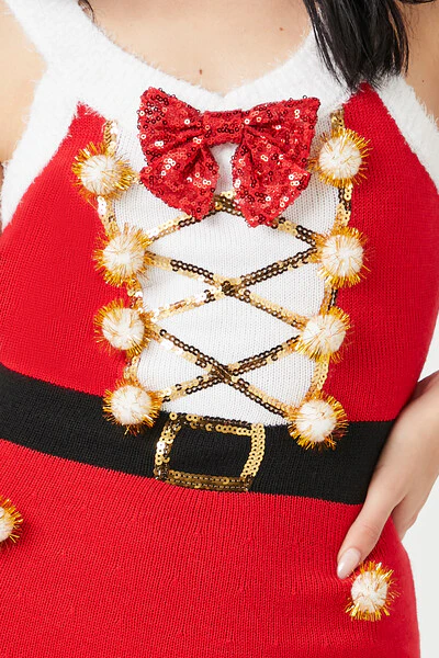 Pom Pom & Sequin Santa Mini Dress - Image 5