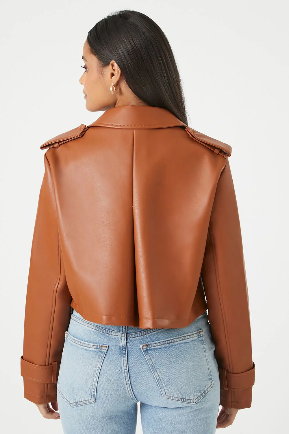 Cropped Faux Leather Jacket - Image 3