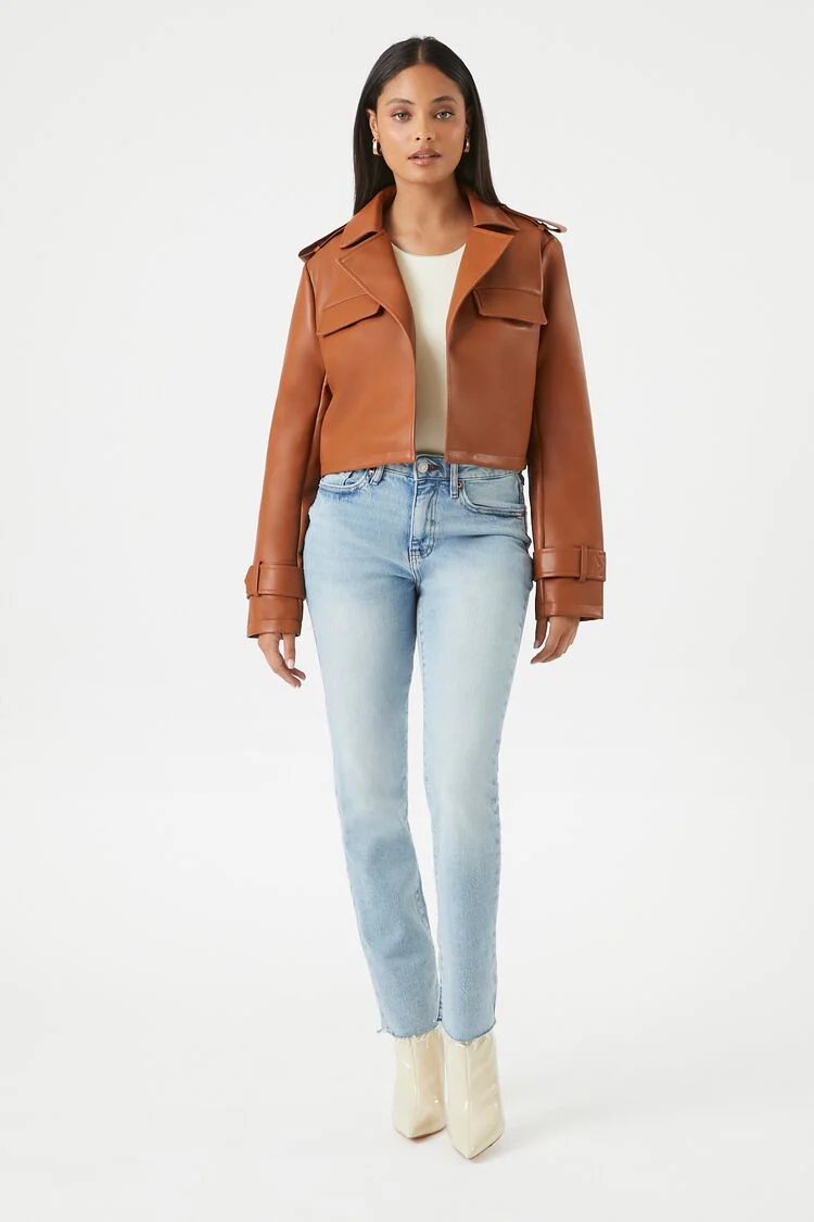 Cropped Faux Leather Jacket - Image 4