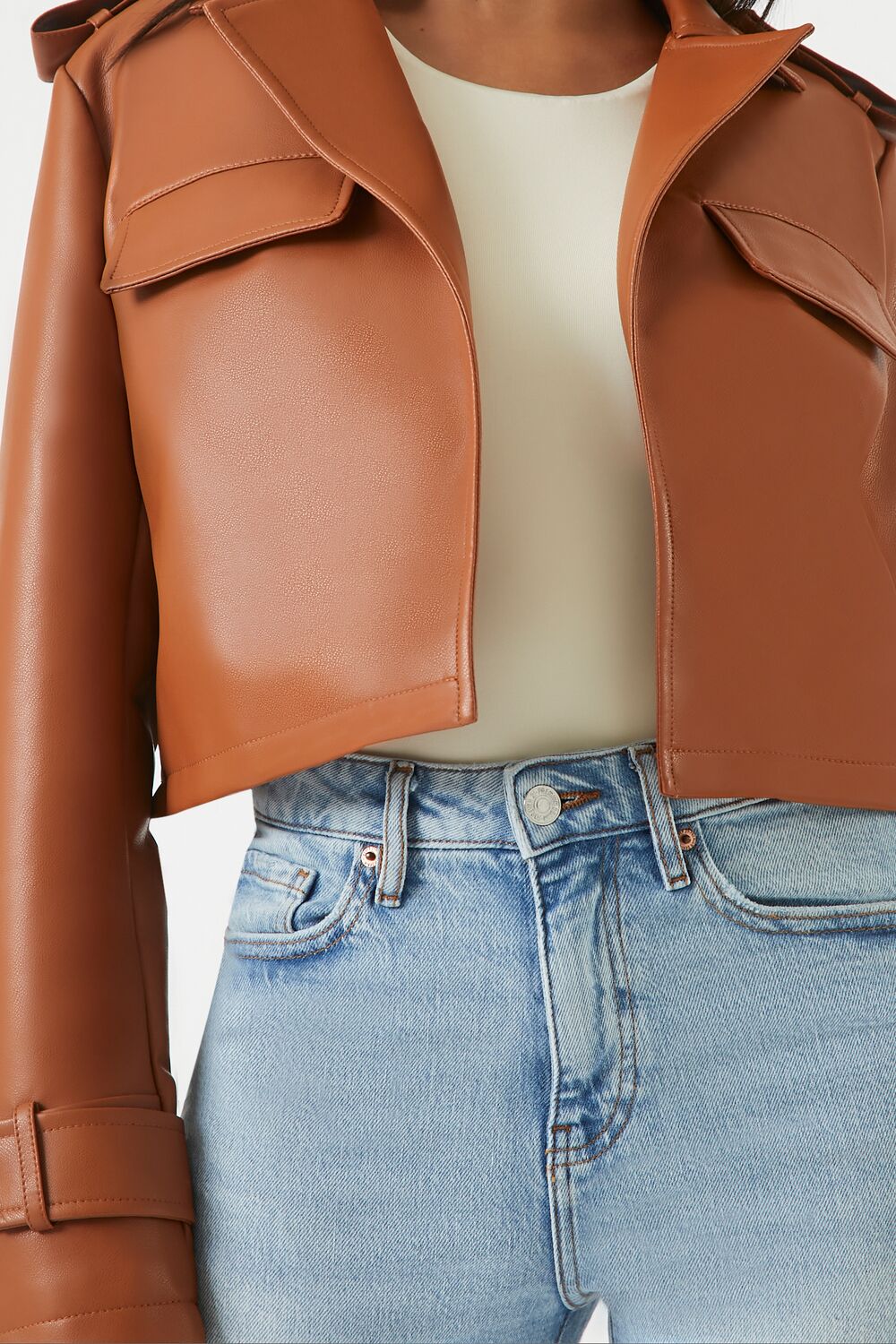 Cropped Faux Leather Jacket - Image 5