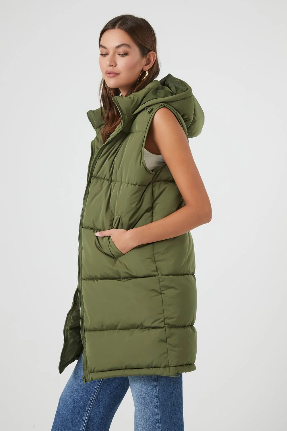 Longline Hooded Quilted Puffer Vest - Image 2