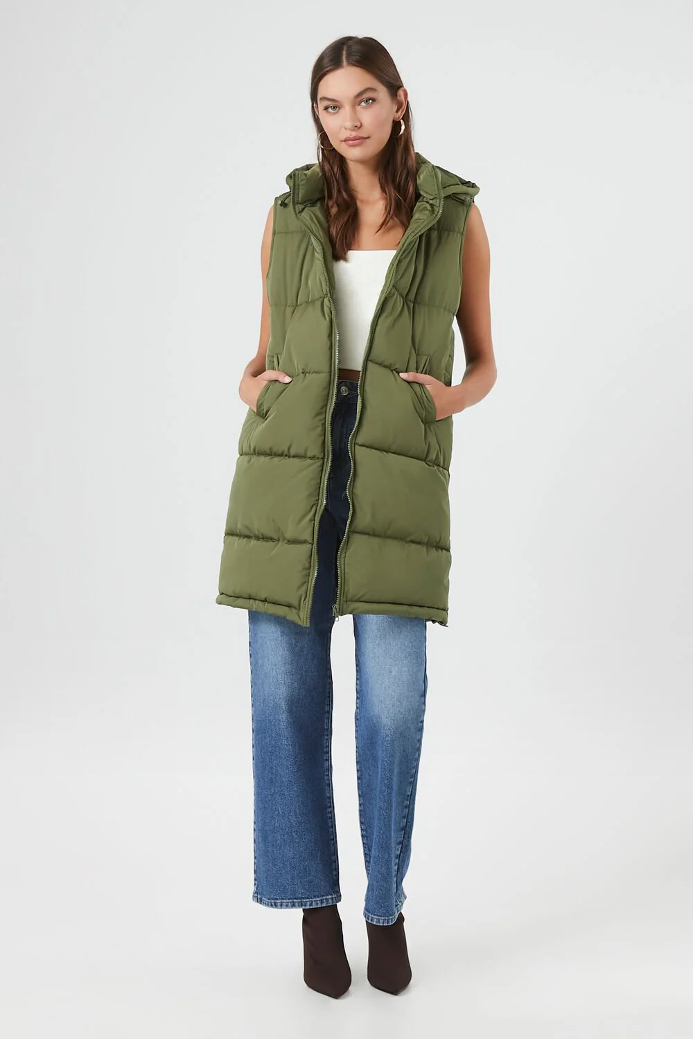 Longline Hooded Quilted Puffer Vest - Image 4