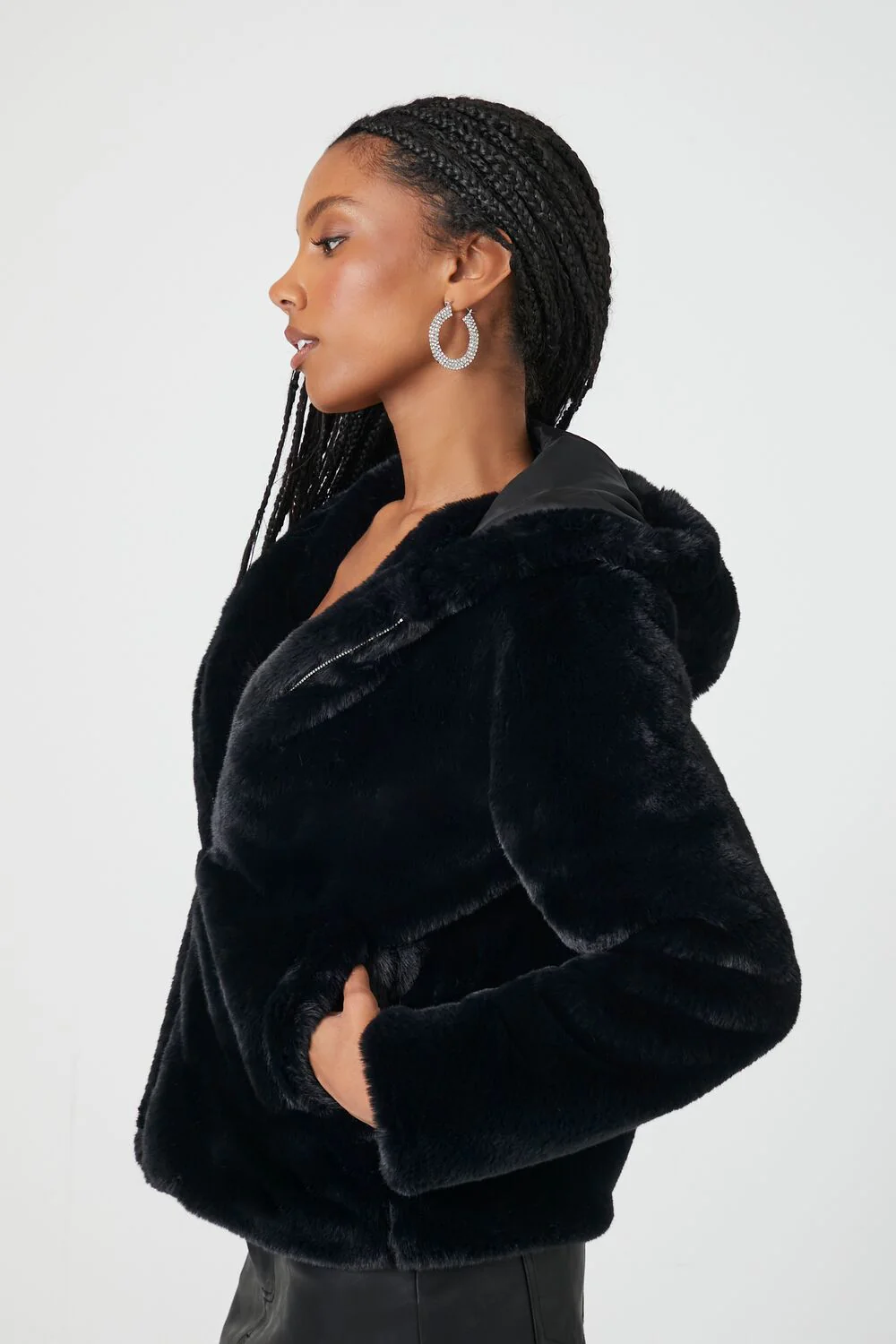 Plush Faux Fur Zip-Up Hoodie - Image 2
