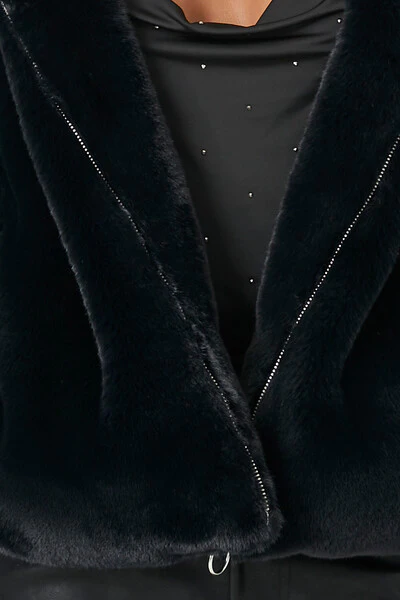 Plush Faux Fur Zip-Up Hoodie - Image 5