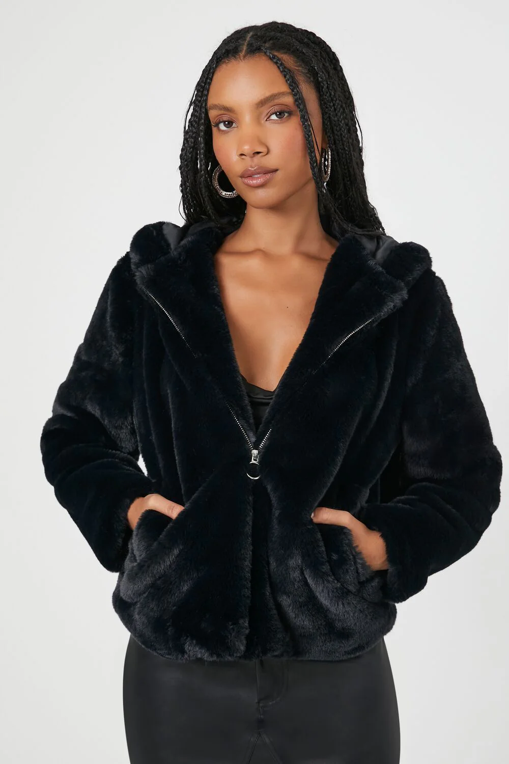 Plush Faux Fur Zip-Up Hoodie - Image 6