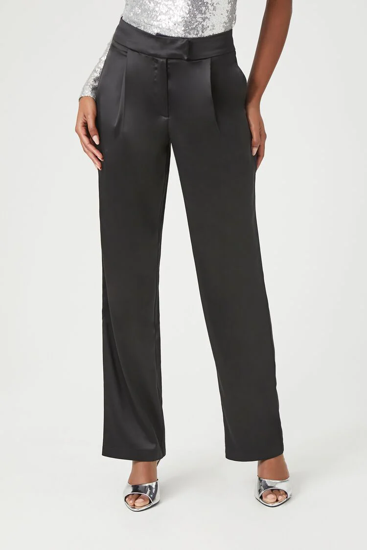 Satin High-Rise Straight Pants - Image 2