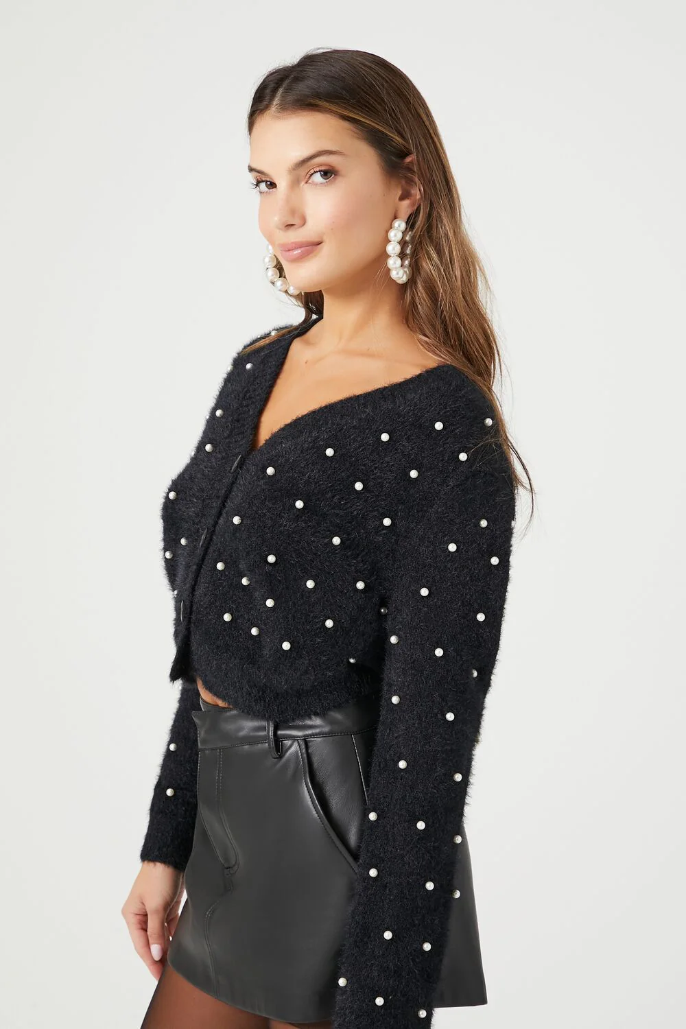 Faux Pearl Cardigan Sweater - Image 2