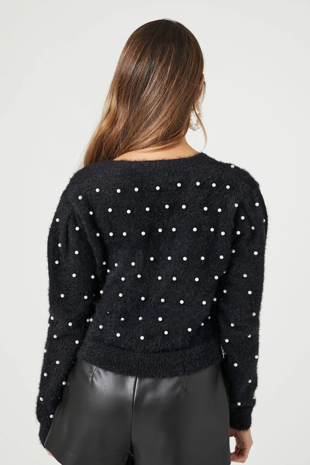 Faux Pearl Cardigan Sweater - Image 3