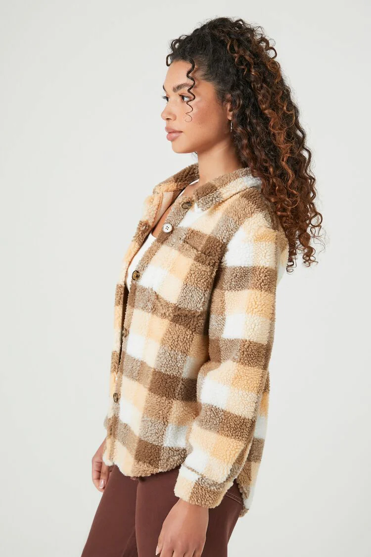 Faux Shearling Plaid Shacket - Image 2