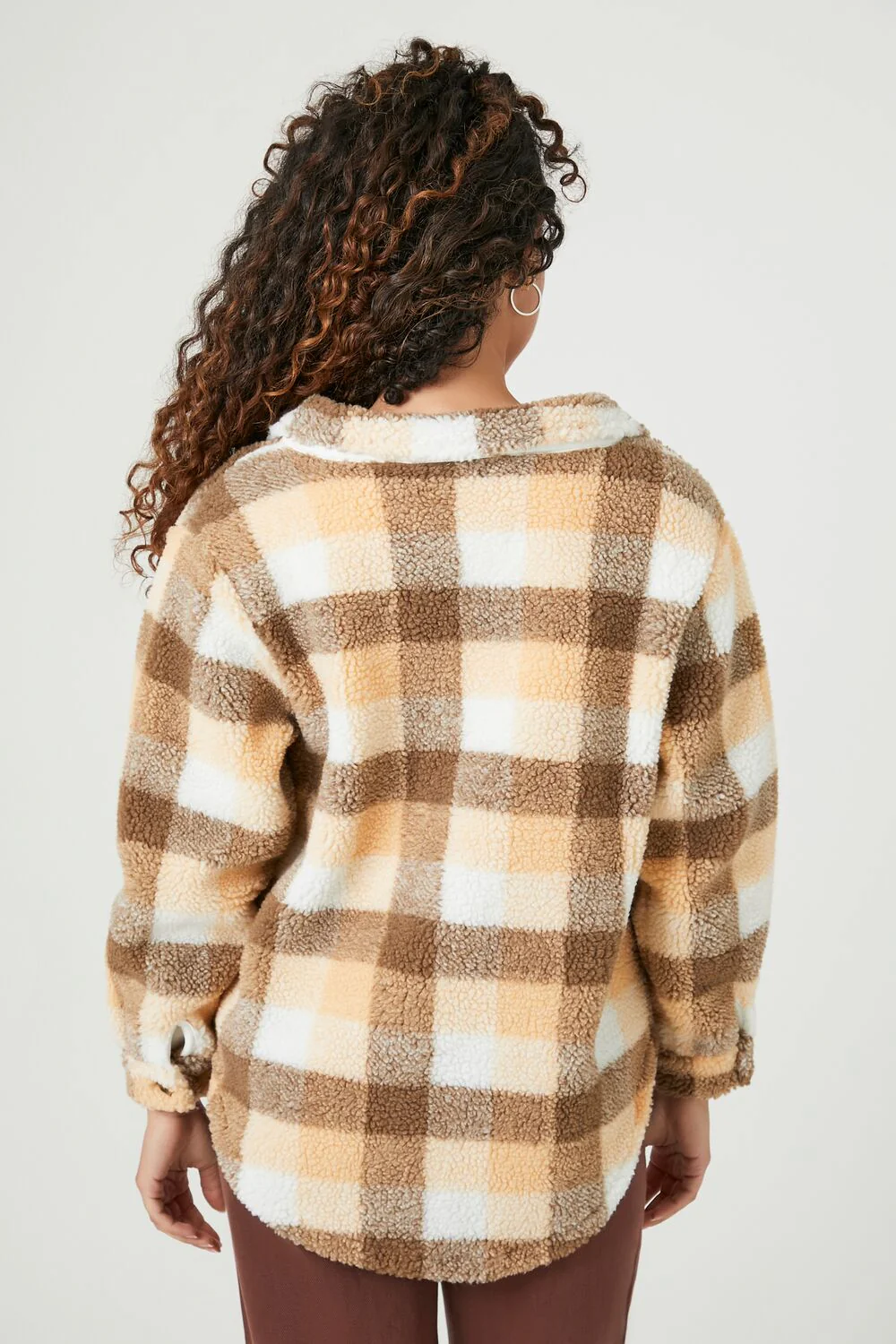 Faux Shearling Plaid Shacket - Image 3