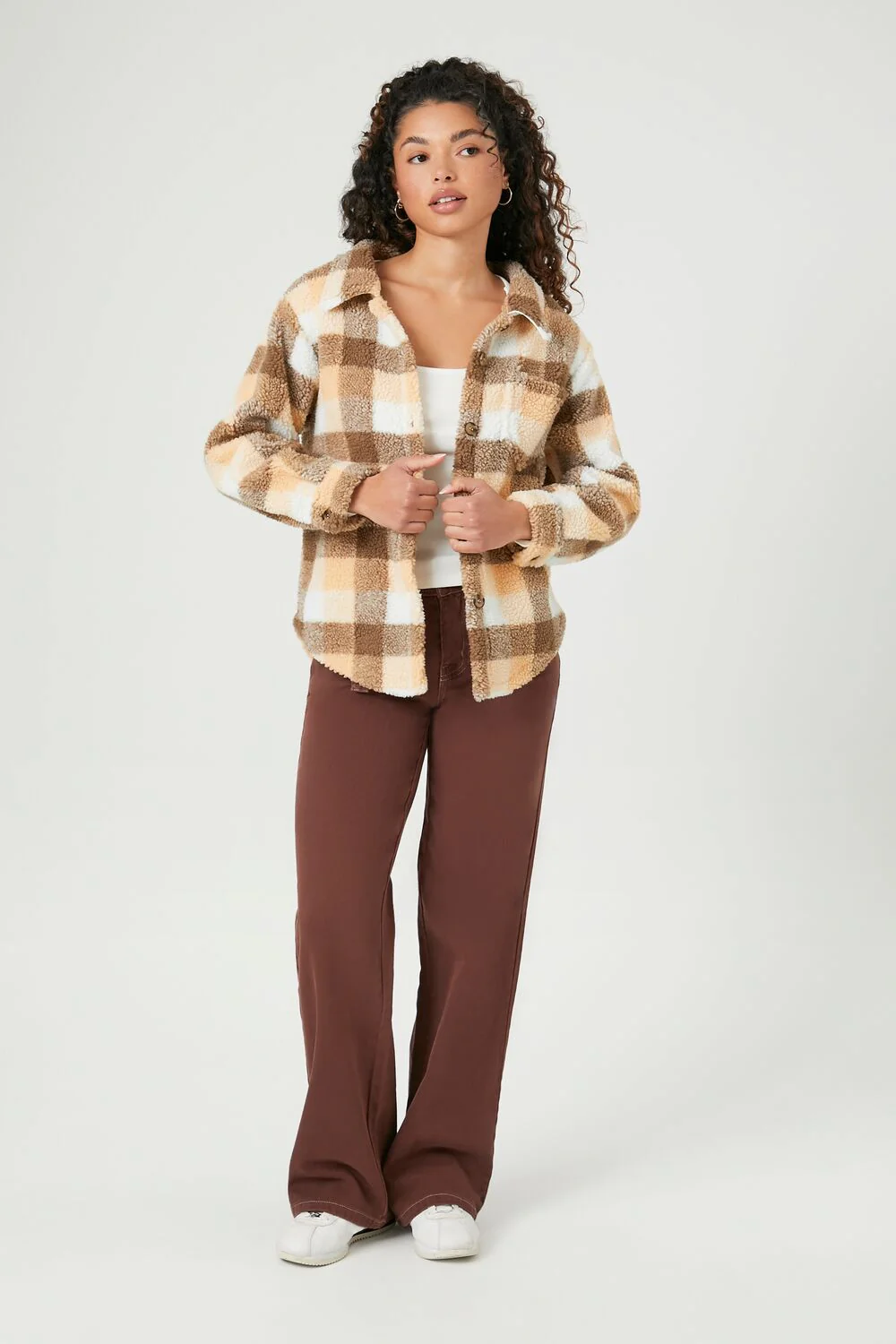 Faux Shearling Plaid Shacket - Image 4