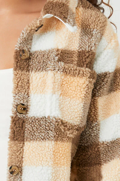 Faux Shearling Plaid Shacket - Image 5
