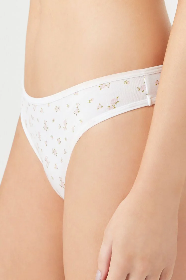 Floral Print Low-Rise Thong Panties - Image 2