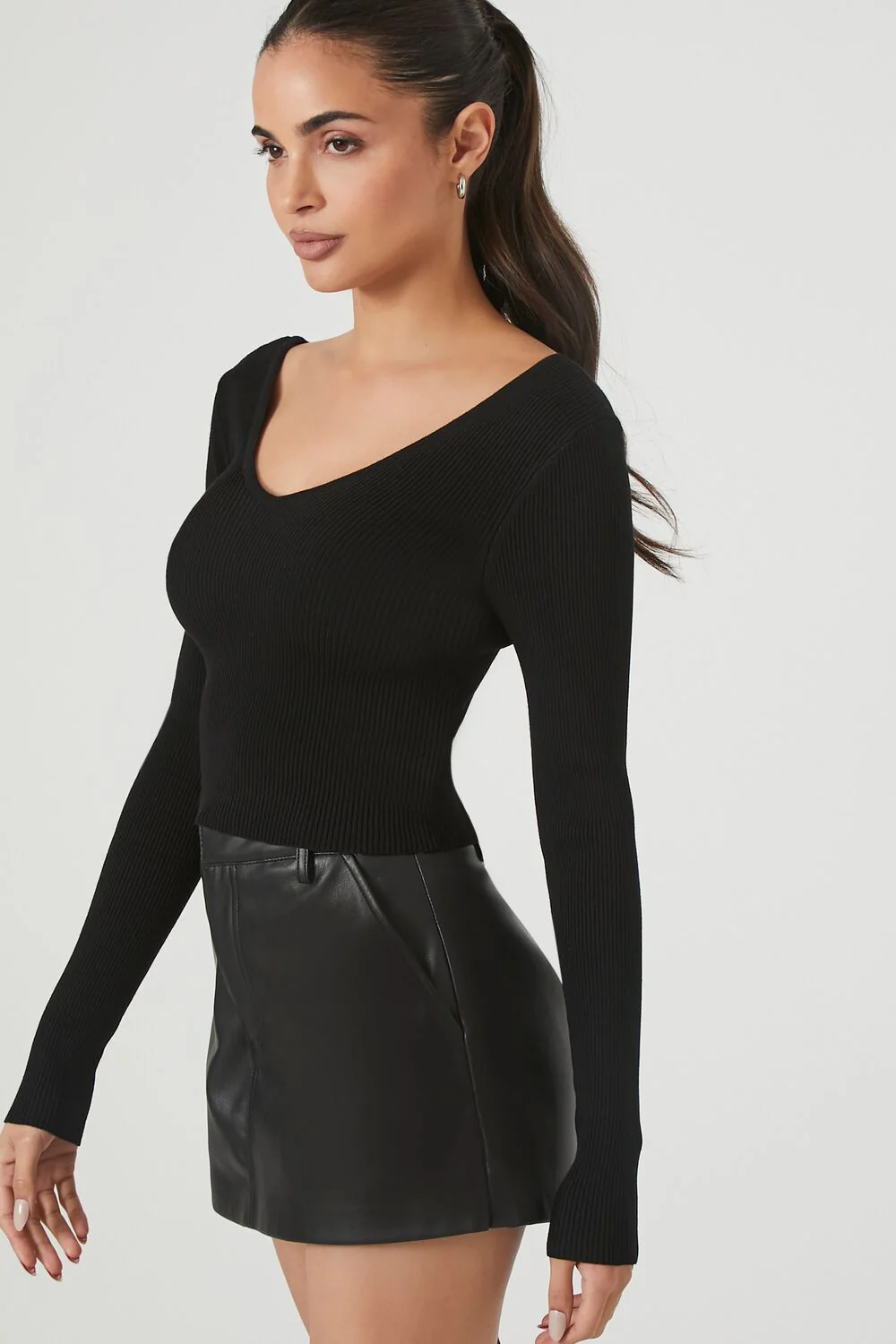 Cropped Rib-Knit Sweater - Image 2