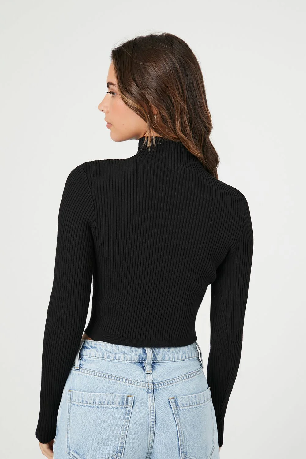 Mock Neck Sweater-Knit Crop Top - Image 3