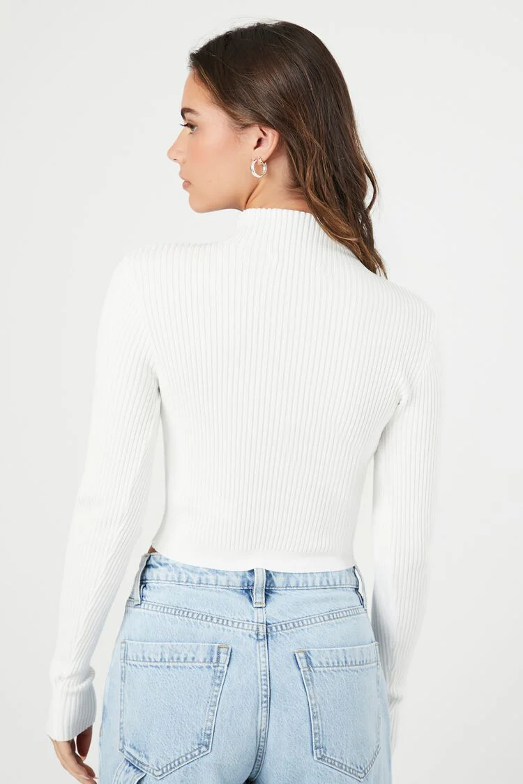 Mock Neck Sweater-Knit Crop Top - Image 8