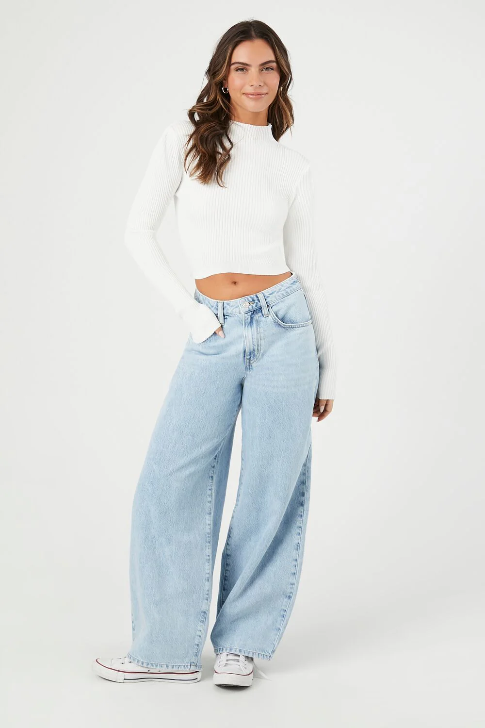 Mock Neck Sweater-Knit Crop Top - Image 9