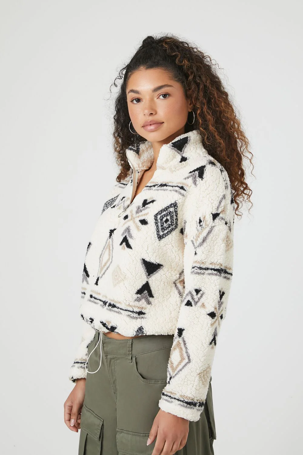 Geo Faux Shearling Half-Zip Pullover - Image 2