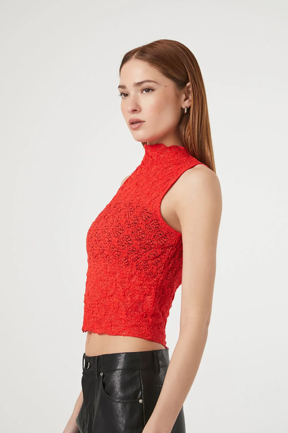 Mock Neck Lace Crop Top - Image 2