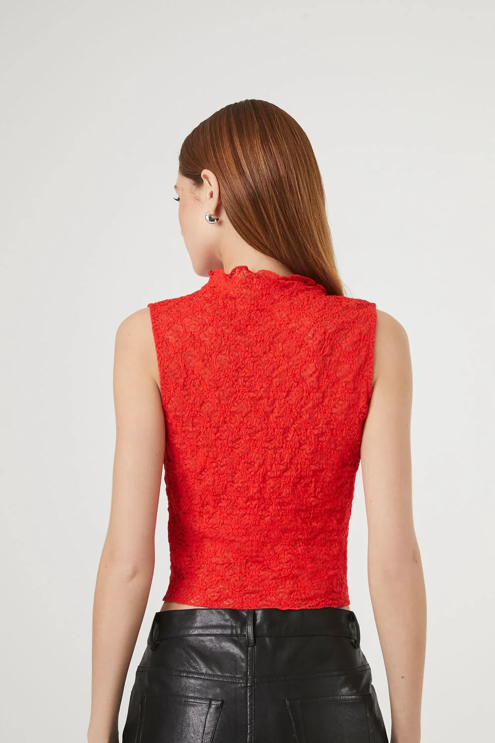 Mock Neck Lace Crop Top - Image 3
