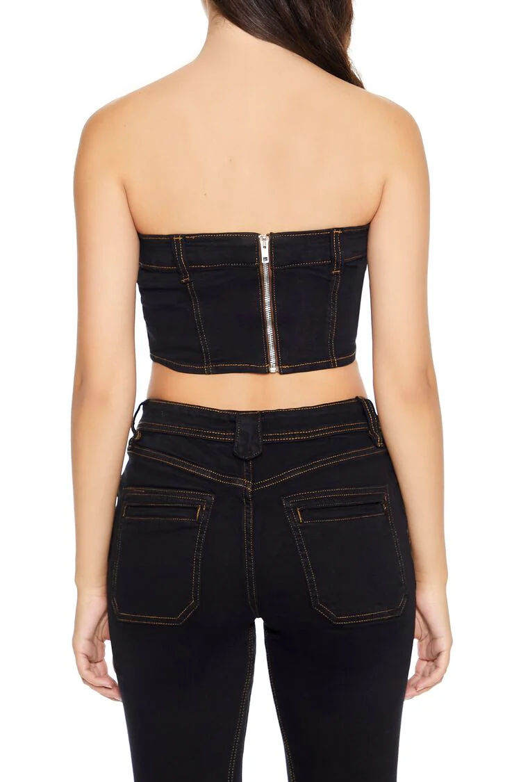 Reworked Denim Tube Crop Top - Image 3