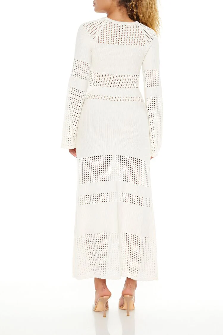 Open-Knit Bell-Sleeve Sweater Dress - Image 10