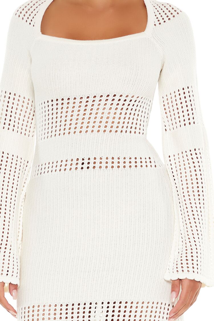 Open-Knit Bell-Sleeve Sweater Dress - Image 11