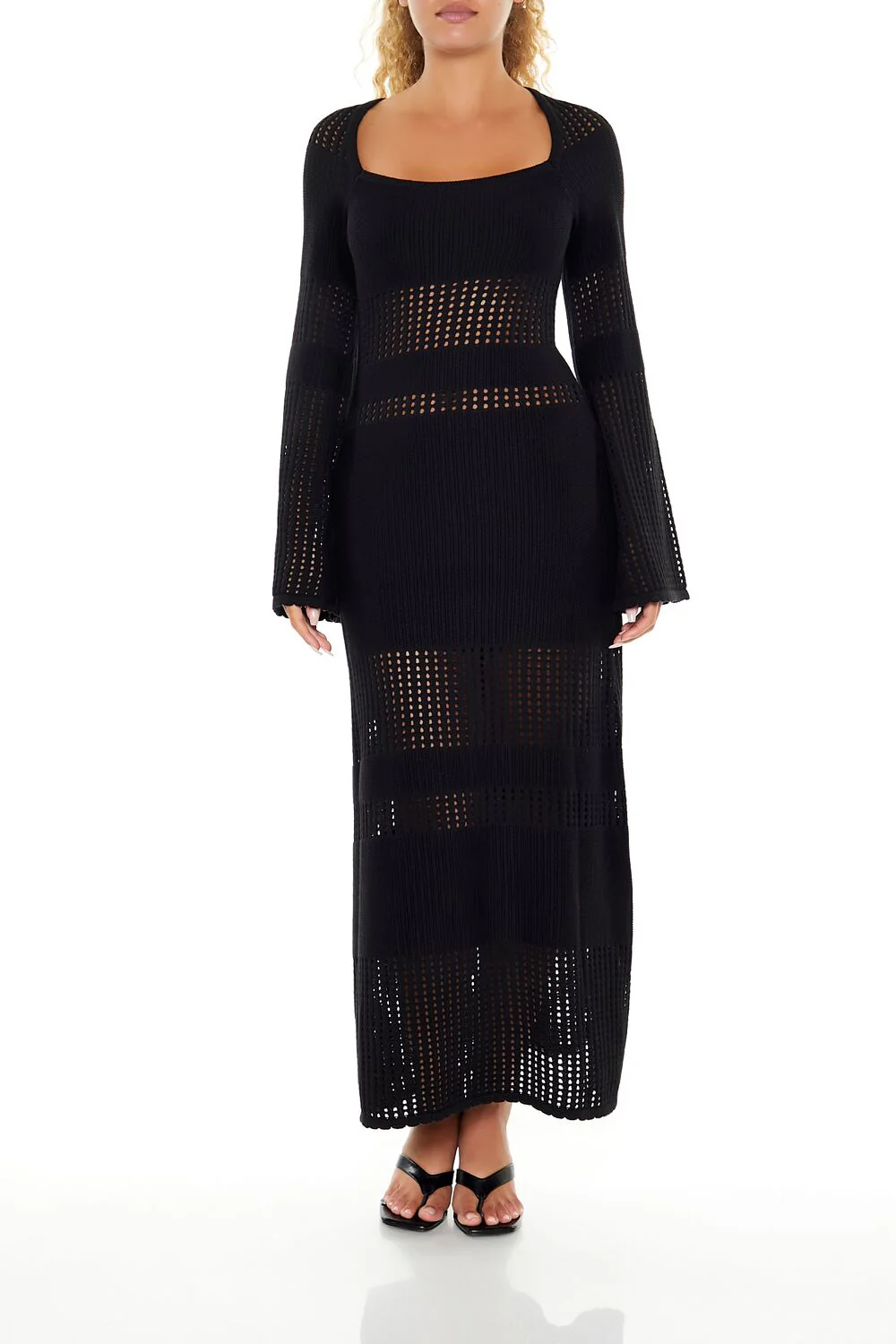 Open-Knit Bell-Sleeve Sweater Dress - Image 12