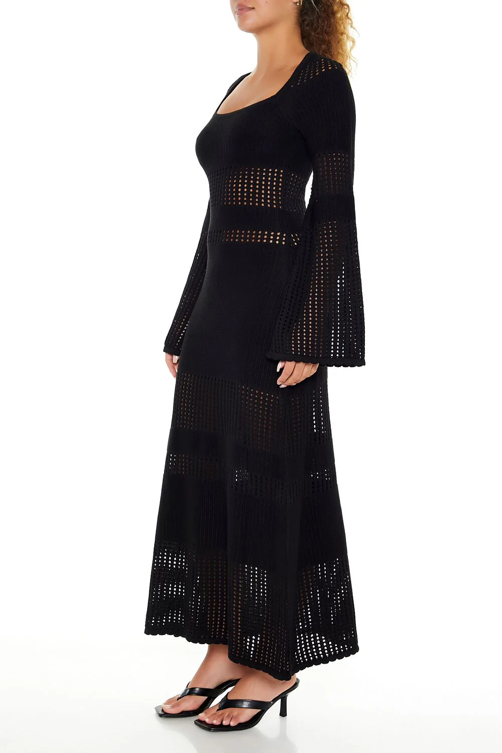 Open-Knit Bell-Sleeve Sweater Dress - Image 14