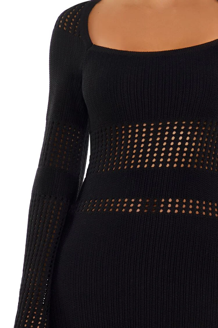 Open-Knit Bell-Sleeve Sweater Dress - Image 17