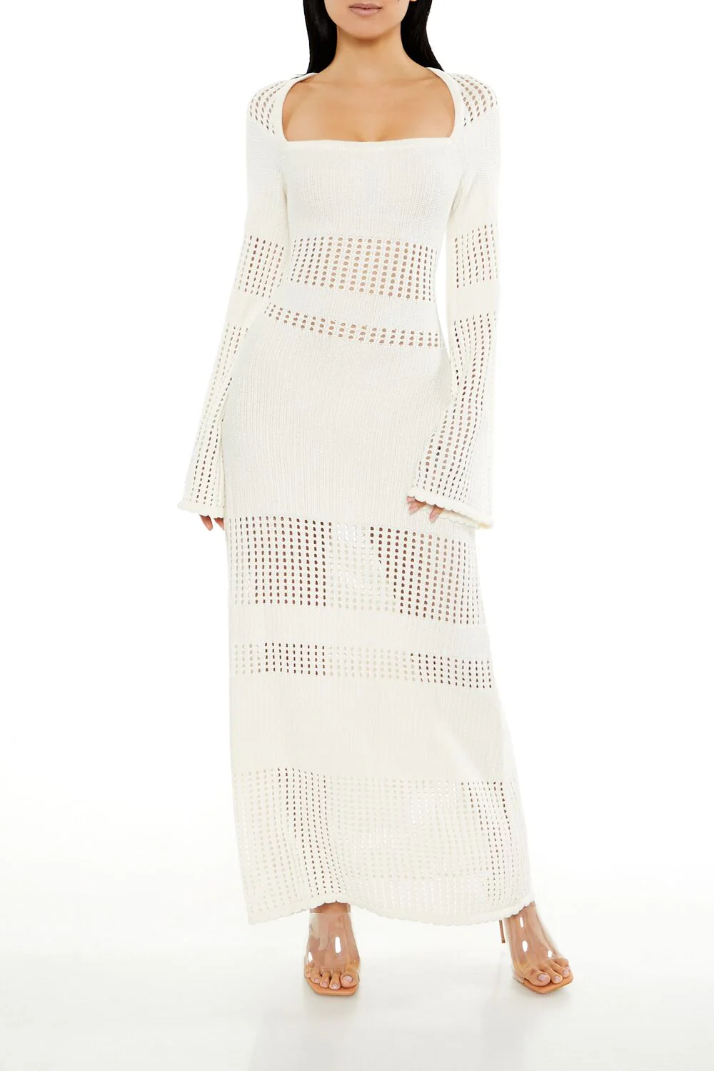 Open-Knit Bell-Sleeve Sweater Dress - Image 18