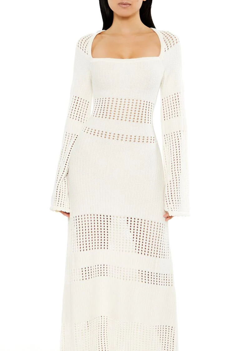 Open-Knit Bell-Sleeve Sweater Dress - Image 19