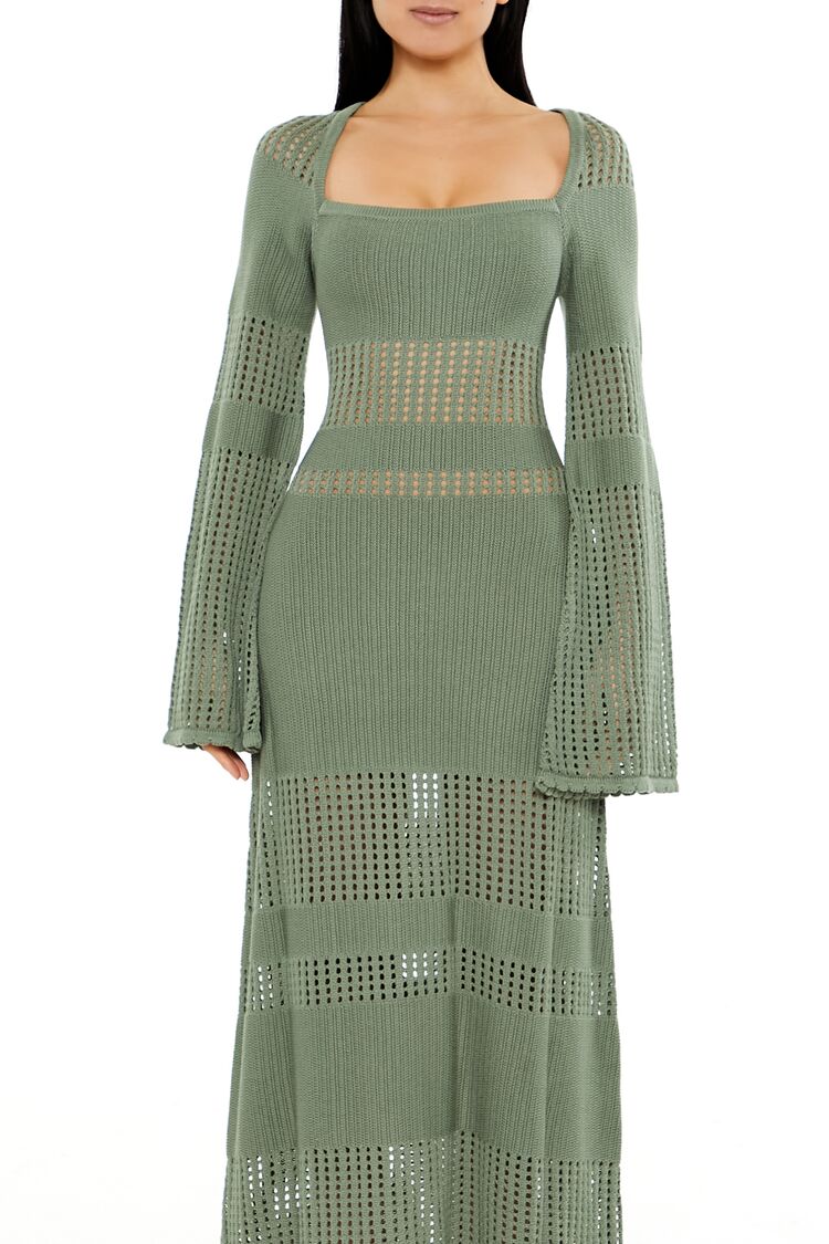 Open-Knit Bell-Sleeve Sweater Dress - Image 2