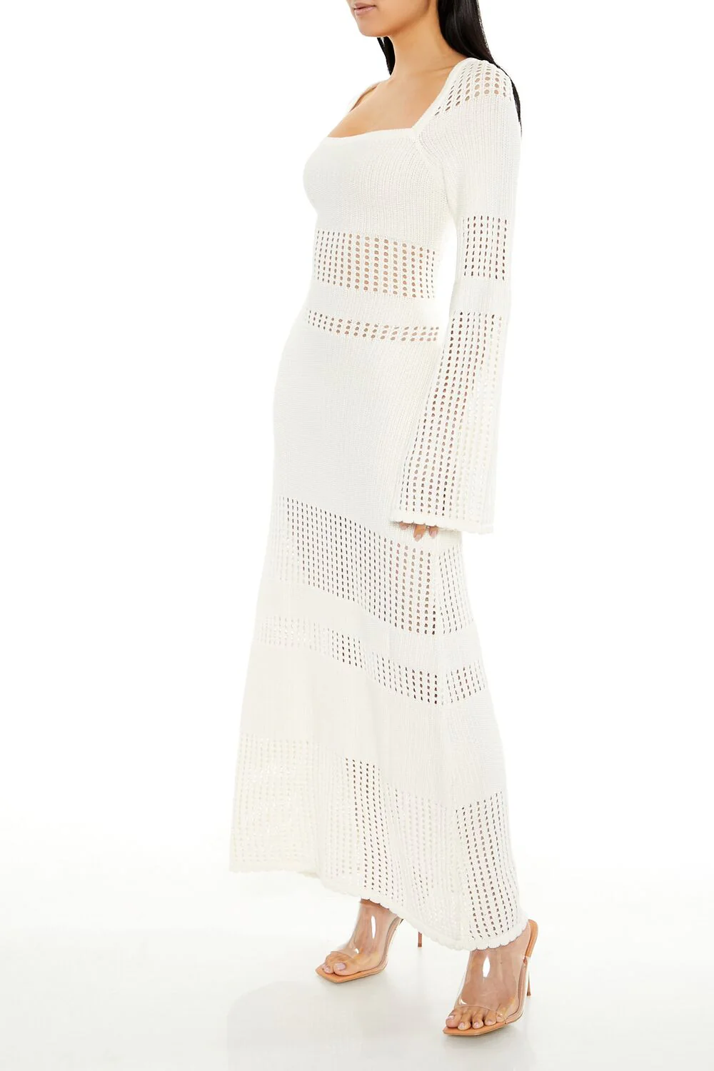 Open-Knit Bell-Sleeve Sweater Dress - Image 20