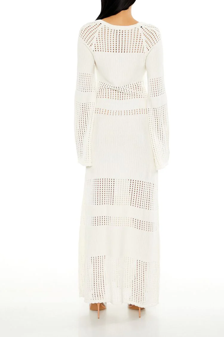 Open-Knit Bell-Sleeve Sweater Dress - Image 21
