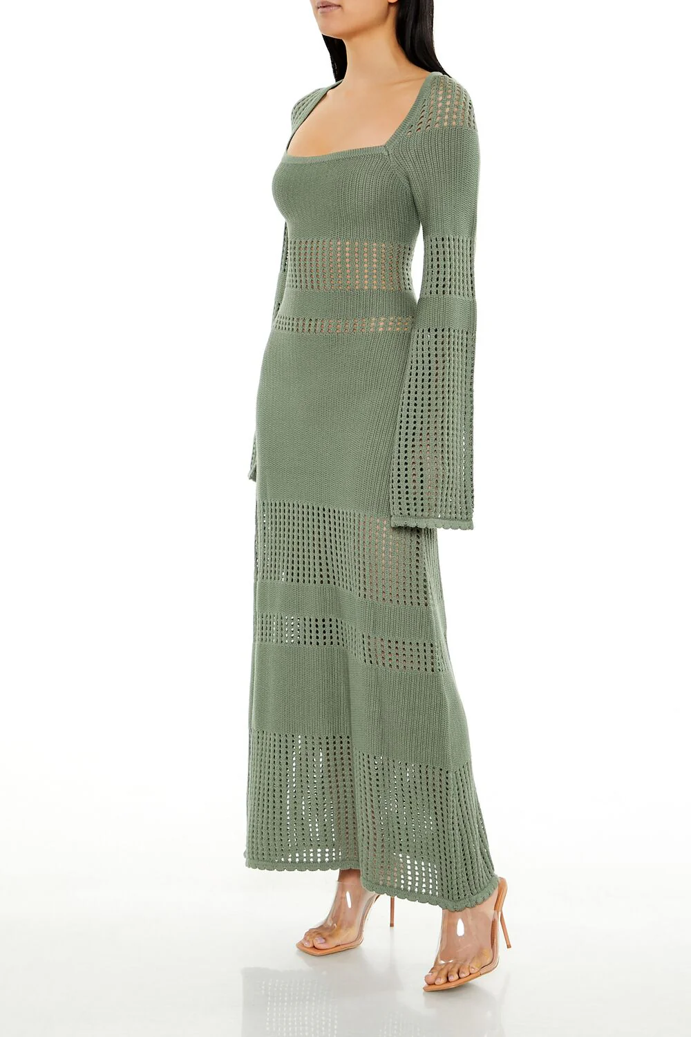 Open-Knit Bell-Sleeve Sweater Dress - Image 3